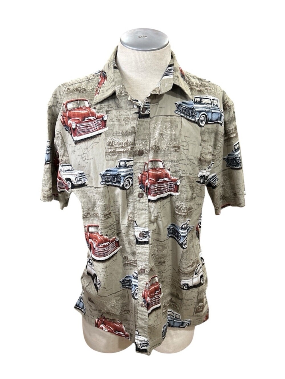 North River Mens Shirt Large Hot Rod Trucks Short Sleeves